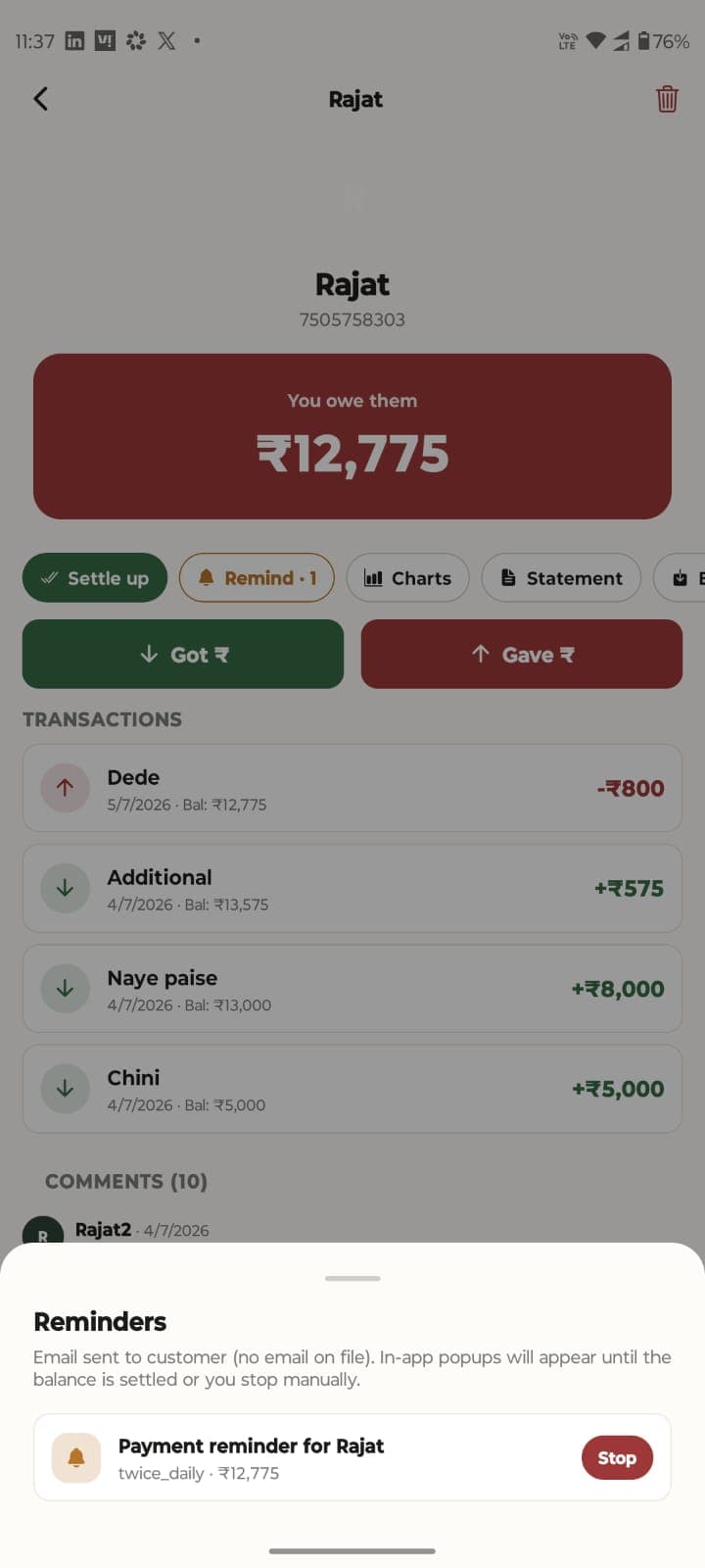 Splizpe payment reminder screen