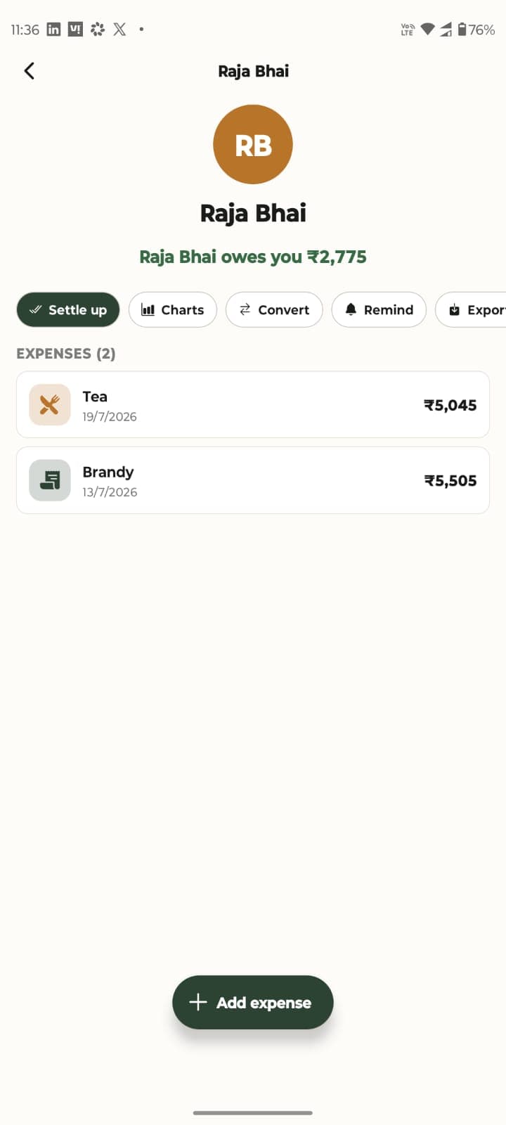 Splizpe expense detail with settlement
